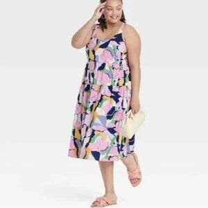 Ava & Viv Multicolor Floral Print Smocked Tie Back Tiered Midi Dress